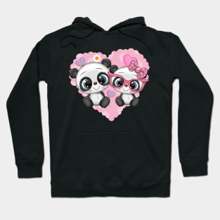 Two cute pandas on a heart background. Hoodie